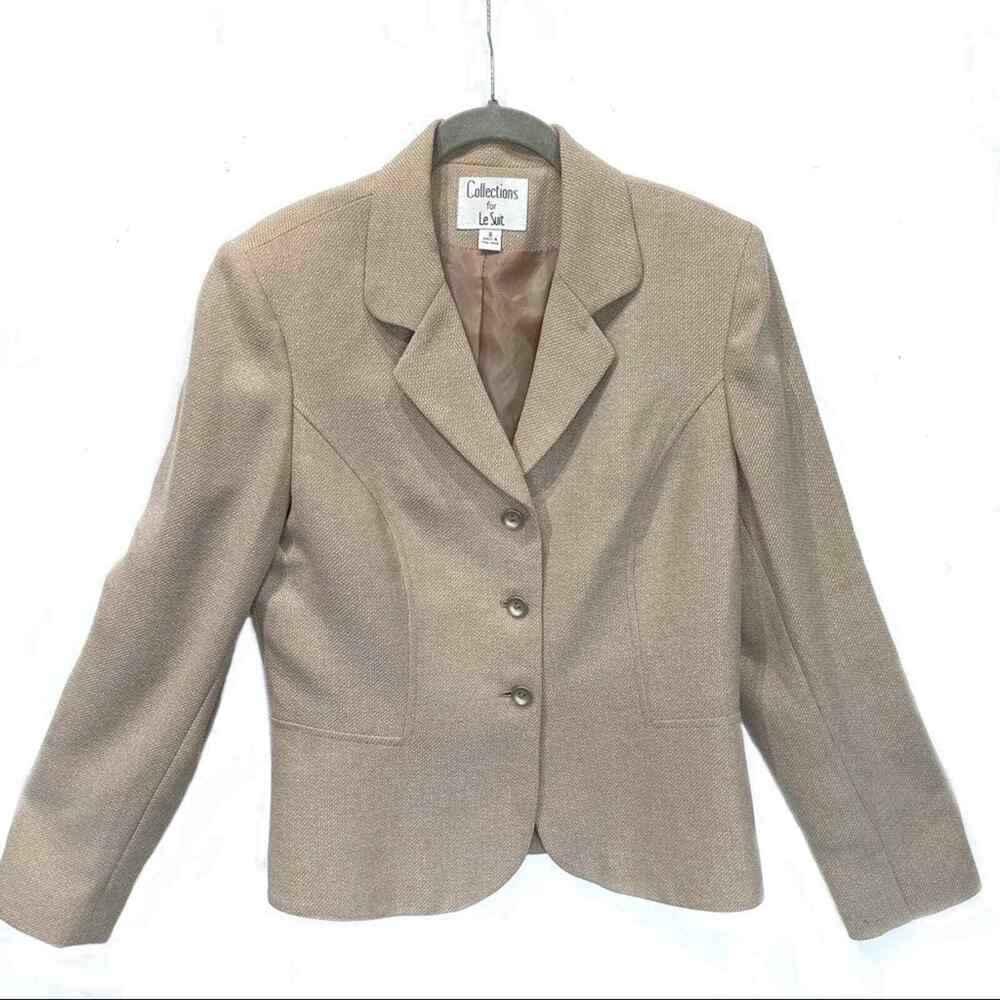 Le Suit Blazer Women's Vintage Gold Tan Two Tone Collared Three Button Size 8